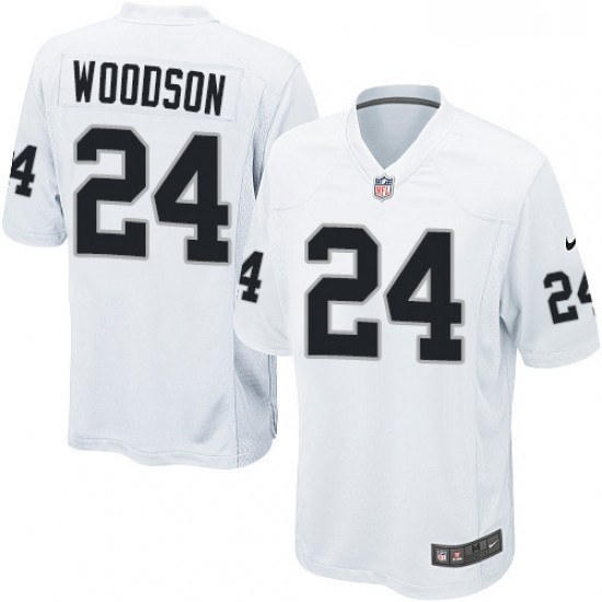 Mens Nike Oakland Raiders 24 Charles Woodson Game White NFL Jersey