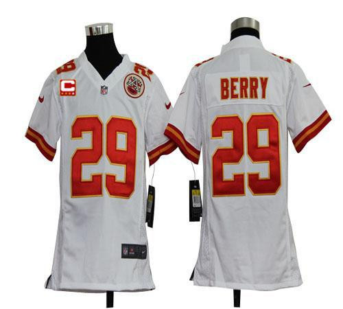 Nike Chiefs #29 Eric Berry White With C Patch Youth Stitched NFL Elite Jersey