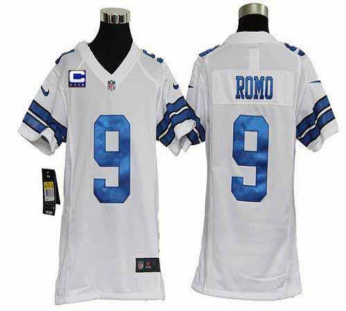 Nike Cowboys #9 Tony Romo White With C Patch Youth Stitched NFL Elite Jersey