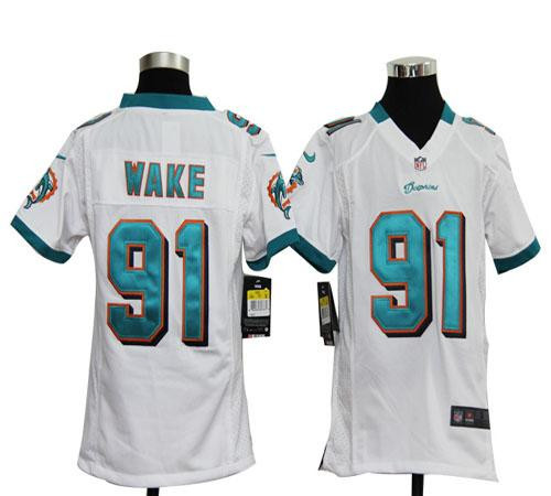 Nike Dolphins #91 Cameron Wake White Youth Stitched NFL Elite Jersey