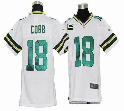 Nike Packers #18 Randall Cobb White With C Patch Youth Stitched NFL Elite Jersey