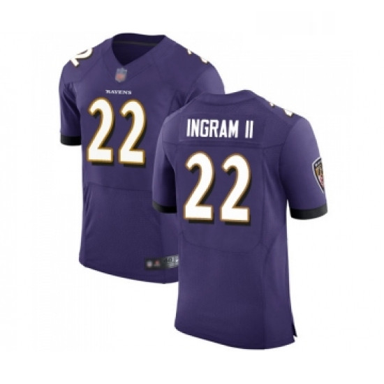 Mens Baltimore Ravens 22 Mark Ingram II Purple Team Color Vapor Untouchable Elite Player Football Je