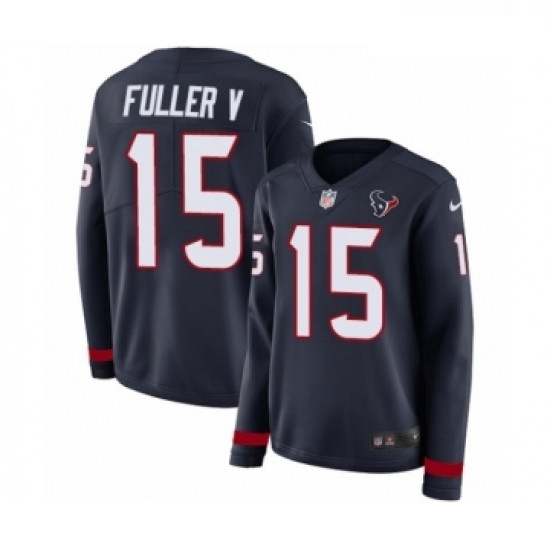 Womens Nike Houston Texans 15 Will Fuller V Limited Navy Blue Therma Long Sleeve NFL Jersey