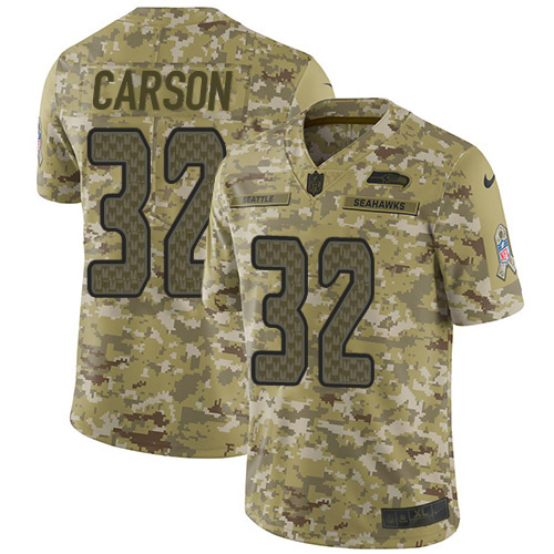 Nike Seahawks #32 Chris Carson Camo Men Stitched NFL Limited 2018 Salute To Service Jersey