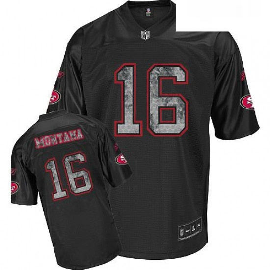 Reebok San Francisco 49ers 16 Joe Montana Authentic Sideline Black United Throwback NFL Jersey