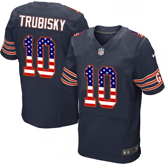 Mens Nike Chicago Bears 10 Mitchell Trubisky Elite Navy Blue Home USA Flag Fashion NFL Jersey