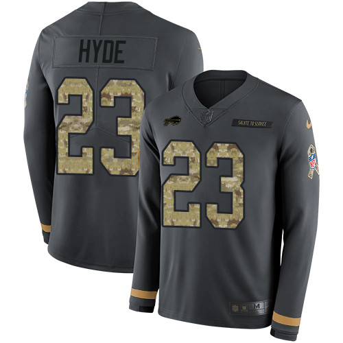 Nike Bills 23 Micah Hyde Anthracite Salute to Service Men s Stitched NFL Limited Therma Long Sleeve 