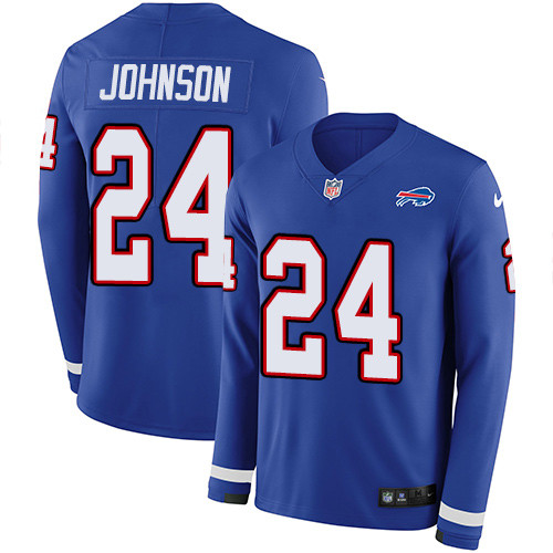 Nike Bills 24 Taron Johnson Royal Blue Team Color Men s Stitched NFL Limited Therma Long Sleeve Jers