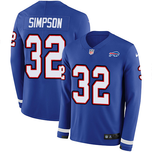 Nike Bills 32 O. J. Simpson Royal Blue Team Color Men s Stitched NFL Limited Therma Long Sleeve Jers