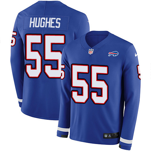 Nike Bills 55 Jerry Hughes Royal Blue Team Color Men s Stitched NFL Limited Therma Long Sleeve Jerse