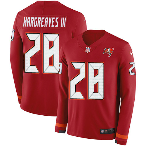 Nike Buccaneers 28 Vernon Hargreaves III Red Team Color Men s Stitched NFL Limited Therma Long Sleev