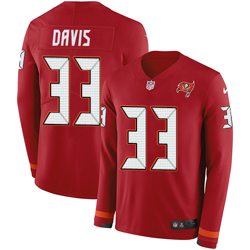 Nike Buccaneers 33 Carlton Davis Red Team Color Men s Stitched NFL Limited Therma Long Sleeve Jersey