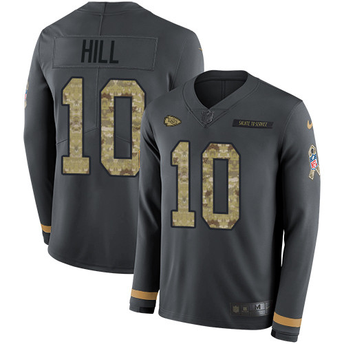 Nike Chiefs 10 Tyreek Hill Anthracite Salute to Service Men s Stitched NFL Limited Therma Long Sleev