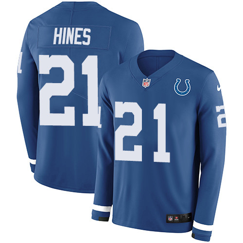 Nike Colts 21 Nyheim Hines Royal Blue Team Color Men s Stitched NFL Limited Therma Long Sleeve Jerse