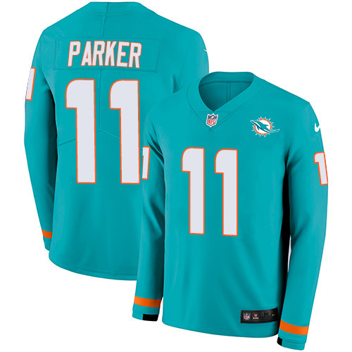 Nike Dolphins 11 DeVante Parker Aqua Green Team Color Men s Stitched NFL Limited Therma Long Sleeve 