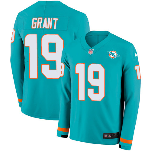 Nike Dolphins 19 Jakeem Grant Aqua Green Team Color Men s Stitched NFL Limited Therma Long Sleeve Je