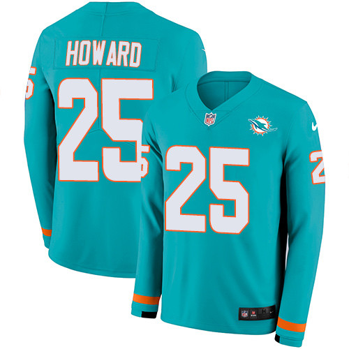 Nike Dolphins 25 Xavien Howard Aqua Green Team Color Men s Stitched NFL Limited Therma Long Sleeve J