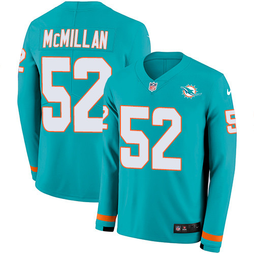 Nike Dolphins 52 Raekwon McMillan Aqua Green Team Color Men s Stitched NFL Limited Therma Long Sleev