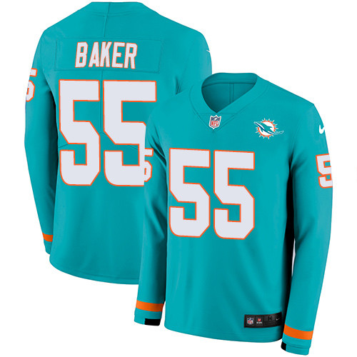 Nike Dolphins 55 Jerome Baker Aqua Green Team Color Men s Stitched NFL Limited Therma Long Sleeve Je