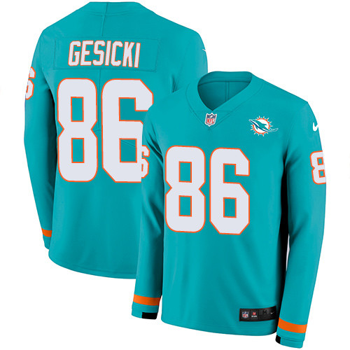 Nike Dolphins 86 Mike Gesicki Aqua Green Team Color Men s Stitched NFL Limited Therma Long Sleeve Je