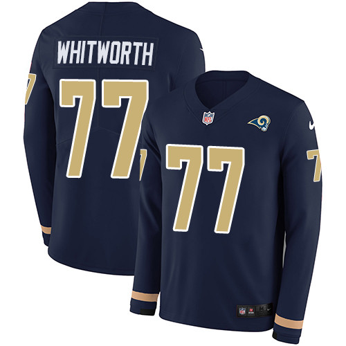 Nike Rams 77 Andrew Whitworth Navy Blue Team Color Men s Stitched NFL Limited Therma Long Sleeve Jer