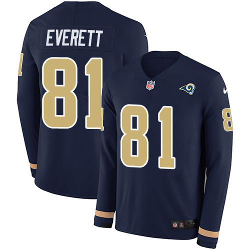 Nike Rams 81 Gerald Everett Navy Blue Team Color Men s Stitched NFL Limited Therma Long Sleeve Jerse