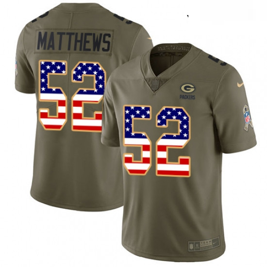 Youth Nike Green Bay Packers 52 Clay Matthews Limited OliveUSA Flag 2017 Salute to Service NFL Jerse