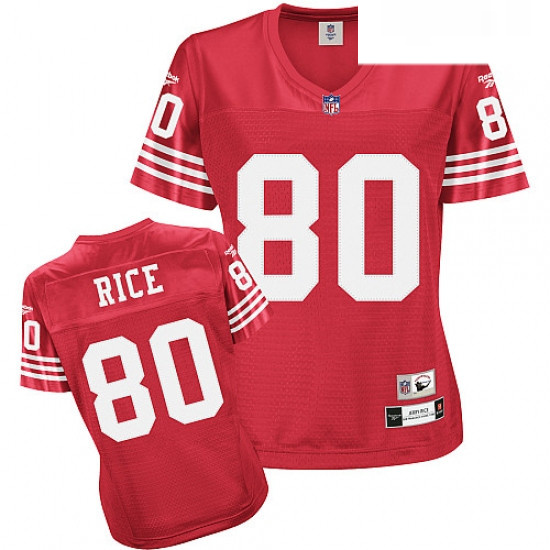 Reebok San Francisco 49ers 80 Jerry Rice Red Womens Throwback Te