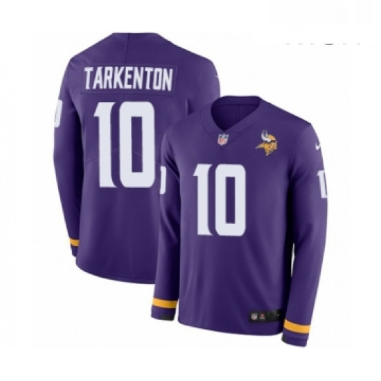 Mens Nike Minnesota Vikings 10 Fran Tarkenton Limited Purple Therma Long Sleeve NFL Jersey