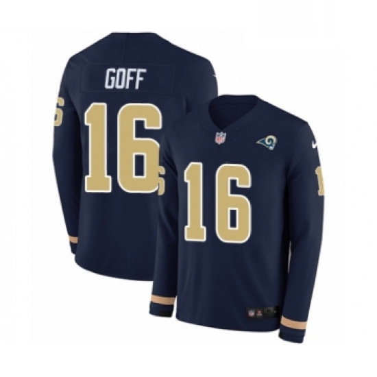 Men Nike Los Angeles Rams 16 Jared Goff Limited Navy Blue Therma