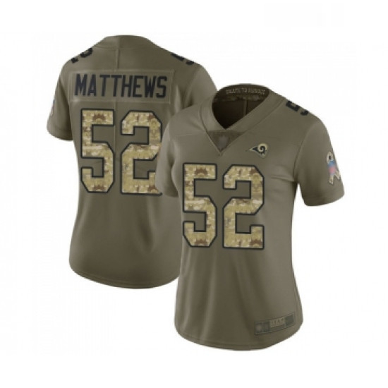 Womens Los Angeles Rams 52 Clay Matthews Limited Olive Camo 2017