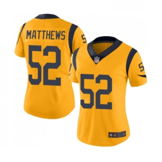 Womens Los Angeles Rams 52 Clay Matthews Limited Gold Rush Vapor