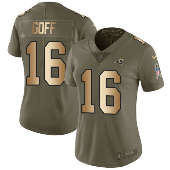 Womens Nike Los Angeles Rams 16 Jared Goff Limited OliveGold 2017 Salute to Service NFL Jersey