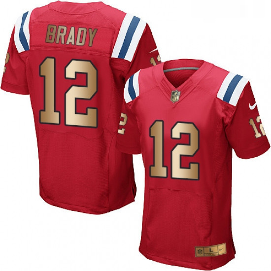 Mens Nike New England Patriots 12 Tom Brady Elite RedGold Alternate NFL Jersey