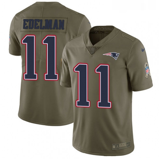 Youth Nike New England Patriots 11 Julian Edelman Limited Olive 2017 Salute to Service NFL Jersey