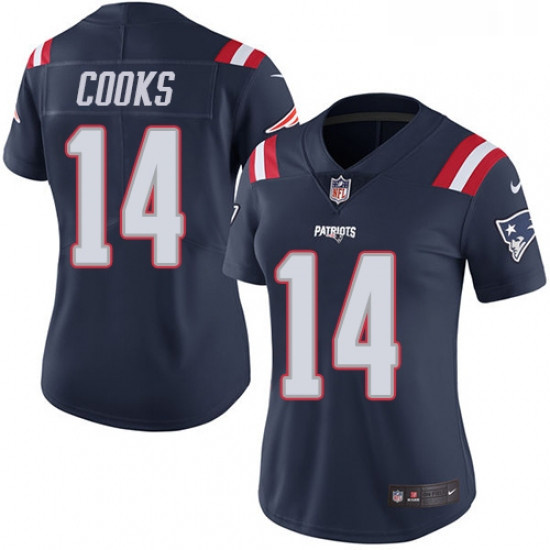 Womens Nike New England Patriots 14 Brandin Cooks Limited Navy Blue Rush Vapor Untouchable NFL Jerse