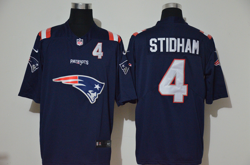 Nike Patriots 4 Jarrett Stidham Navy Team Big Logo Number Vapor Untouchable Limited Jersey