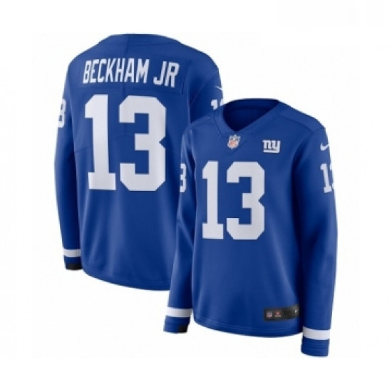 Womens Nike New York Giants 13 Odell Beckham Jr Limited Royal Blue Therma Long Sleeve NFL Jersey