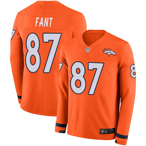 Broncos 87 Noah Fant Orange Team Color Men Stitched Football Limited Therma Long Sleeve Jersey