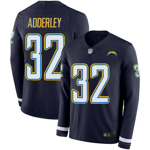 Chargers 32 Nasir Adderley Navy Blue Team Color Men Stitched Football Limited Therma Long Sleeve Jer