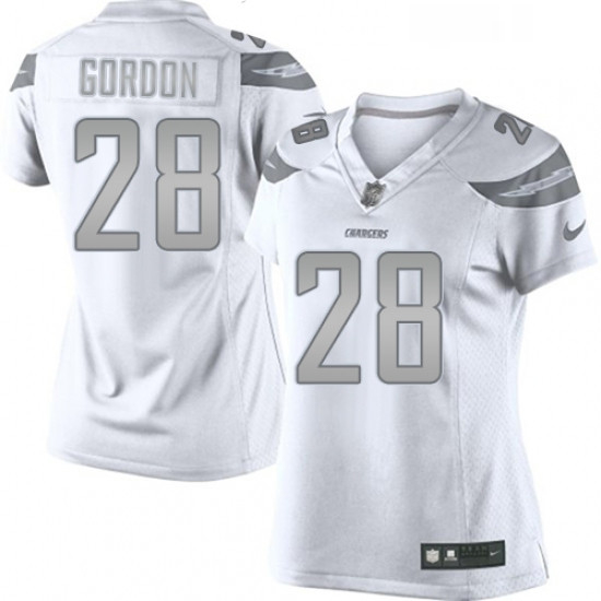 Womens Nike Los Angeles Chargers 28 Melvin Gordon Limited White Platinum NFL Jersey