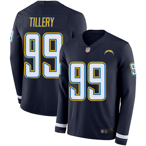 Chargers 99 Jerry Tillery Navy Blue Team Color Men Stitched Football Limited Therma Long Sleeve Jers