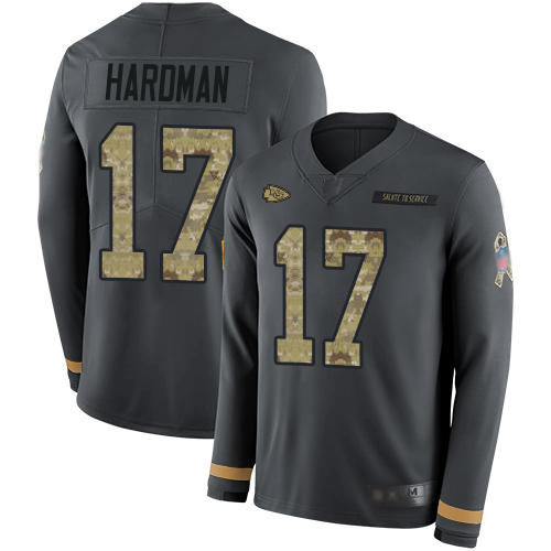 Chiefs 17 Mecole Hardman Anthracite Salute to Service Men Stitched Football Limited Therma Long Slee