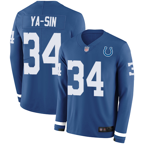 Colts 34 Rock Ya Sin Royal Blue Team Color Men Stitched Football Limited Therma Long Sleeve Jersey