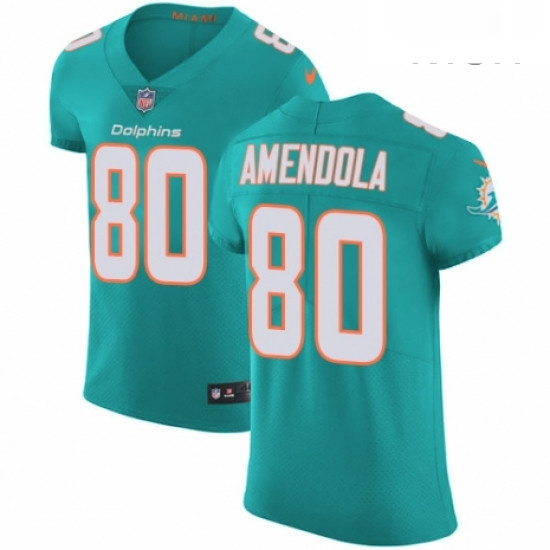 Mens Nike Miami Dolphins 80 Danny Amendola Aqua Green Team Color Vapor Untouchable Elite Player NFL 