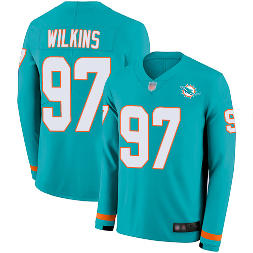 Dolphins 97 Christian Wilkins Aqua Green Team Color Men Stitched Football Limited Therma Long Sleeve