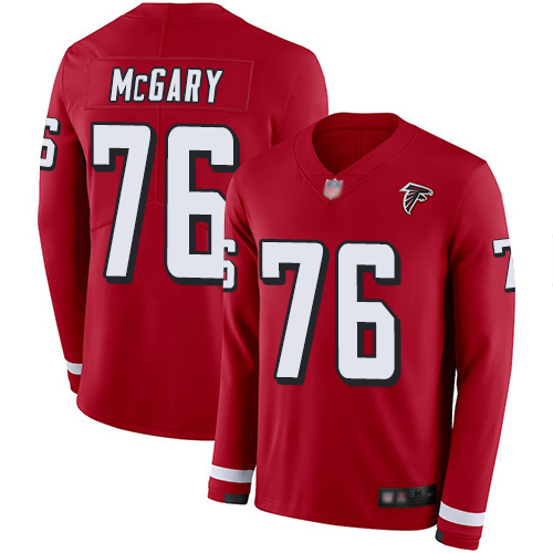 Falcons 76 Kaleb McGary Red Team Color Men Stitched Football Limited Therma Long Sleeve Jersey