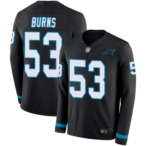 Panthers 53 Brian Burns Black Team Color Men Stitched Football Limited Therma Long Sleeve Jersey