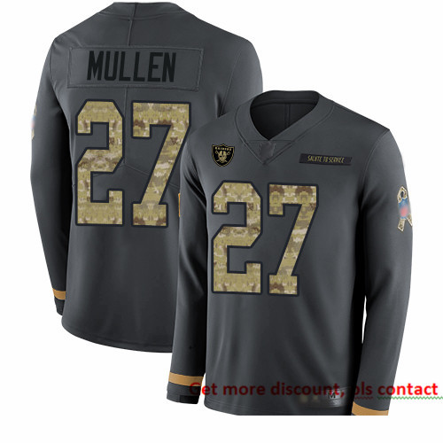 Raiders 27 Trayvon Mullen Anthracite Salute to Service Men Stitched Football Limited Therma Long Sle