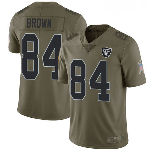 Youth Antonio Brown Limited Olive Jersey Oakland Raiders Football 84 Jersey 2017 Salute to Service J